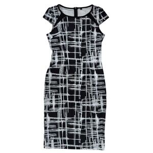 LunaJany Abstract Grid Sheath Dress M Black White Cocktail Officecore Mod Career